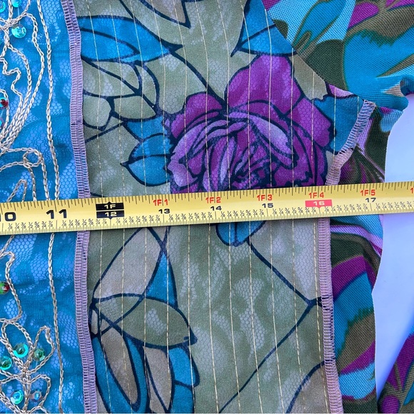 Susan Bristol Sheer Lace Sequin Turquoise Pink Front Zipper Blazer Jacket Blouse - Picture 7 of 9